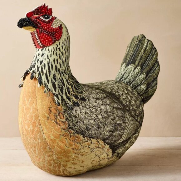 NEW John Derian for Target 2024 Beaded Chicken Plush Pillow 14X13 in - Picture 2 of 2
